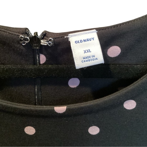 Old Navy Black Gray Polka Dot Ponte Sheath Bell Ruffle Half Sleeve Dress XXL NEW - Picture 3 of 13
